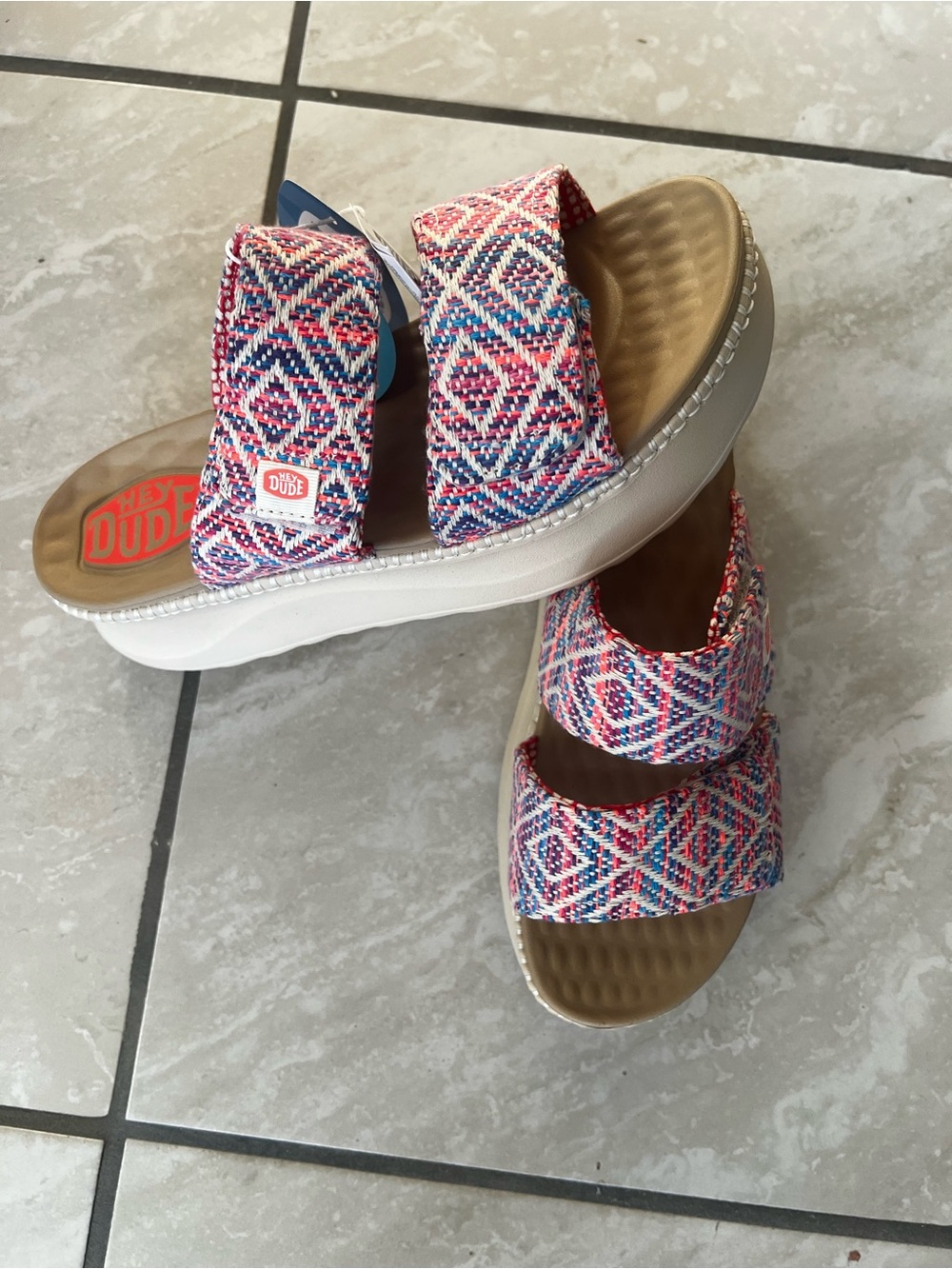 Hey Dude women Multicolor Pink & Blue Woven Slide Sandals - Picture 4 of 5